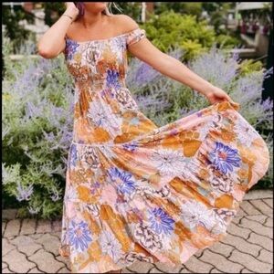 Anthropologie Abel The Label Floral Boho Off Shoulder Peasant Maxi Dress XS